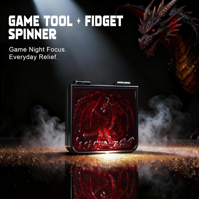 Luazuri Store 7-in-1 DND Pocket Spinner Dice Set, Foldable Flip Dice with Delicate Dragon Iron Box, Compact Dice Set for DND Role-Playing Games Fans (Red) - Image 2